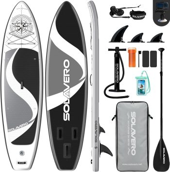 SOLAVERO 10'6" Inflatable Stand Up Paddle Board, Ultra-Light SUP Board with Accessories, Anti-Slip EVA Deck for Adults