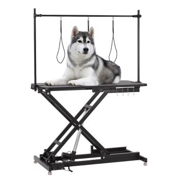 Telyswee Electric Dog Grooming Table, 9.4"-39.4" Adjustable Height Pet Grooming Table with Leveling Wheels, X-Lift, Anti-Slip Tabletop, 47" Heavy Duty Dog Grooming Station, 264lb. Black