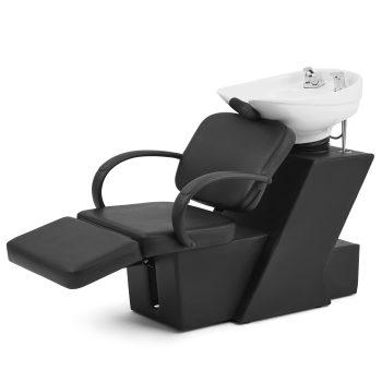 Artist Hand White Ceramic Bowl Black Shampoo Chair Adjustable Backwash Sink Salon Wash Station with Footrest