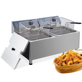 Danolapsi Deep fryers Commercial Deep Fryer 11L x 2 Large Dual Tank Electric Countertop Fryer for Restaurant Home Use with Extra Large Frying Basket and Lid