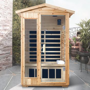 2 Person Old Fir Far Infrared Outdoor Sauna Room, 1750W 6 Heating Panels, Waterproof Wooden Home Sauna with LCD Touch Control, Bluetooth Speaker, LED Lights, 120V US Plug for Backyard Patio Spa
