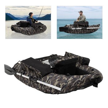 Inflatable Fishing Float Tube, 286.6 LBS Capacity U-Shape One-Person Boat with Adjustable Backrest, Portable Outdoor Watercraft for Lake & River (Camouflage)