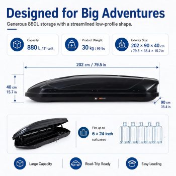 Rooftop Cargo Box Carrier, 31 Cu ft Hard Shell Rooftop Cargo Carrier - Dual-Side Opening, Universal Car/SUV Fit, Waterproof ABS Material, 165Lbs Capacity w/Secure Straps & Keys