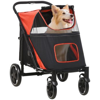Zootealy Dog Stroller for Large Dogs, One-Click Foldable Frame with Shock Absorption Wheels, 66 lbs Capacity, Storage Pockets for Travel Elderly Pets