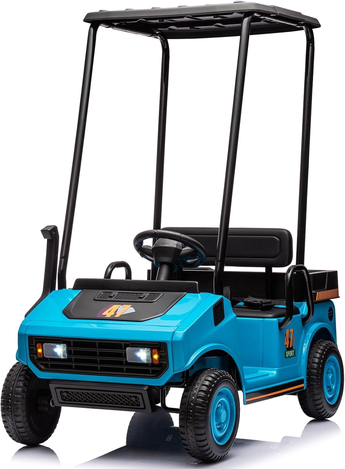 karbost 12V 7AH Golf Cart for Kids Boys Girls, Battery Powered Ride on Toys, 2 Seater Ride on Car with Plastic Roof, Blue