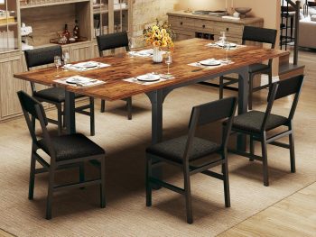 7-Piece Dining Table Set for 4-6, Extendable Kitchen Table Cushion Chairs Set of 6,Rustic