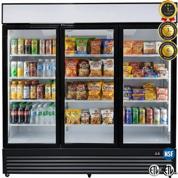 78'' Commercial 3-Door Glass Display Refrigerator 61.5 cu.ft Beverage Cooler with LED Lighting, Frost-Free Dynamic Cooling, R290 Refrigerant, 115V ETL NSF Certified