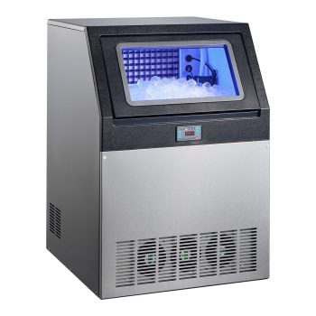 KFFKFF Commercial Ice Maker Machine, 300 lbs/24h Output with 85 lbs Storage, Built-in or Freestanding Design, Stainless Steel Ice Maker with LED Display and Self-Cleaning Function, Ideal for Home,Bar