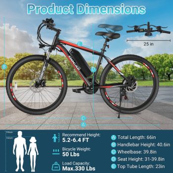 Gocio UL2849 Certified 26" Electric Bike for Adults, 750W Peak Motor, 48V 7.8Ah Battery, 19.8MPH Max Speed, Off-Road Mountain E-bike
