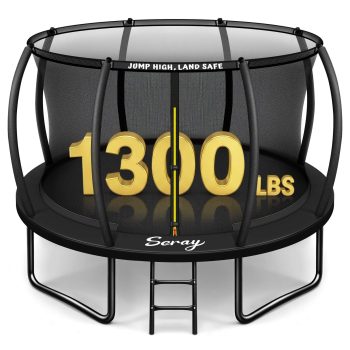 SERAY 12ft Outdoor Trampoline with Safety Enclosure Net, Ladder and Rust-Resistant Frame, ASTM Certified Backyard Trampoline for Kids and Adults