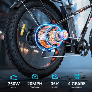 5TH WHEEL W29B 26" x 4" Fat Tire Electric Bike, 750W Motor Adult Ebike with 48V 15Ah Removable Battery, Electric Mountain Bicycle with 7 Speed, UL2849