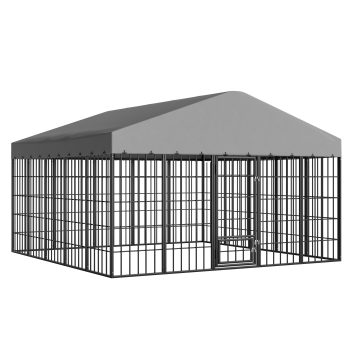 Gotland Large Outdoor Dog Kennel,118" L x 117" W x 75" H Heavy-Duty Modular Dog Cage with Waterproof Cover, UV-Resistant Roof, Anti-Rust Outdoor Dog Fence w/Double Security Locks for Backyard