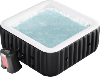 240 Gallon Inflatable Hot Tub 6 Person Square with Control Panel, Portable Outdoor AirJet Hot Tub Spa with 130 Bubble Jets, Filter, Insulated Tub Cover and Floor Protector, Temperature up to 104F