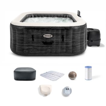 Intex PureSpa Greystone Deluxe Spa Set, 140 Bubble Jet Hot Tub with Cover, 69" x 28"