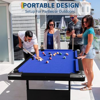 Historyli 7 ft Pool Table,Portable Billiard Table Set with Steel Frame for Adults - Includes Balls,2 Cues,Chalks,Brush,Folding Pooltable,No Assembly Required,for Home Office,Blue