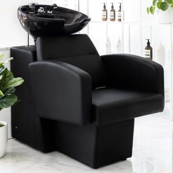 Shampoo Station Chair for Salon, Backwash Chair Unit with Large Ceramic Bowl, Shampoo Bowl Chair Set, Extra Wide Seat, Porcelain Hair Washing Sink, Shampoo Unit for Beauty Spa Barbershop