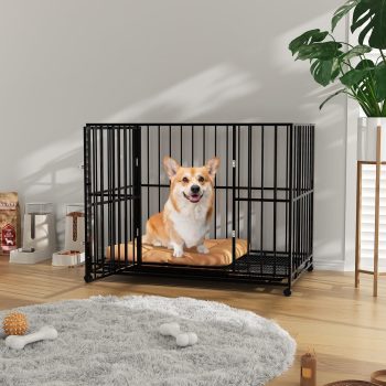 Heavy Duty Stainless Steel Dog Crate for Large Breeds – Escape-Proof, Chew-Resistant Kennel, Locking Wheels, Removable Tray, Collapsible, Furniture-Style, Indoor/Outdoor, XXL Secure, Size:
