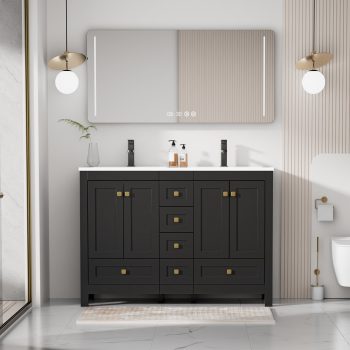 "eclife 48"" Freestanding Bathroom Vanity Set with Resin Double Sink Top, PU Paint, Water-Saving Faucet, "