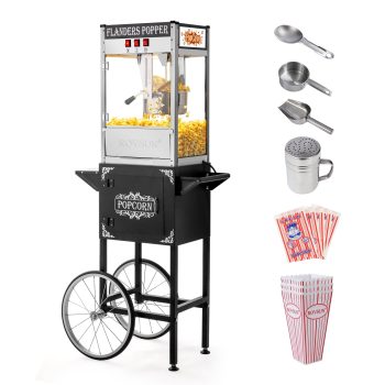 ROVSUN Popcorn Machine with Cart, Wheels & 10 Oz Kettle Makes Up to 4 Gallons ETL Certified, Popcorn Maker w/Candy Dispensers, Scoop, Oil Spoon & 3 Popcorn Cups for Commercial Home Theater