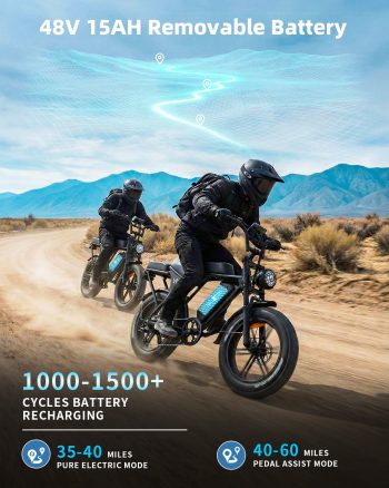 OUXI V8 Electric Bike for Adults, Ebike Moped Style with 48V 15Ah Battery, 20'' Fat Tire E Bike, Dual Disc Brakes Mountain Bike for Commuting & Off-Road, E-bike UL2849