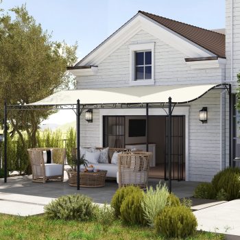 Outsunny 10' x 16' Outdoor Pergola Canopy, Wall-Mounted Metal Patio Canopy with Drainage Holes for Backyard Garden Porch