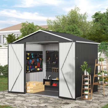 Clouddwell 7x6 FT Outdoor Metal Storage Shed with Floor (12mm PP Floor) & Double Doors for Patio, Backyard