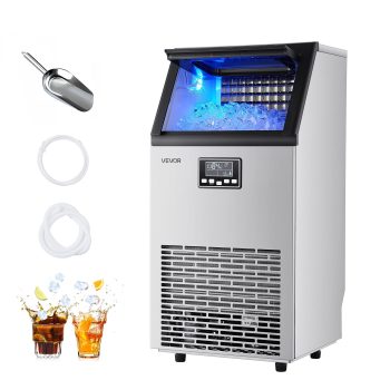 VEVOR Commercial Ice Maker Machine, 100 lbs/24h with 28Lbs Storage, 45 Cubes per Cycle, Stainless Steel Freestanding & Under Counter Ice Maker with LED Display & Self-Cleaning,for Home Bar Restaurant