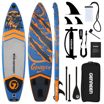 Genreen 11ft Stylish Inflatable Stand Up Paddle Board (SUP), Fishing Paddle Board with All Accessories for All Skill Levels