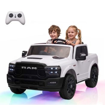 24V Licensed RAM 2500 Rebel Kids Ride On Truck, 2 Seater Ride On Car with Remote Control, Electric Car for Kids with Bed Storage, Safety Belt & Music
