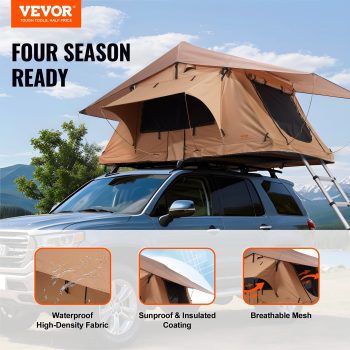 VEVOR Rooftop Tent Hard Shell,Rooftop Tent Hardshell for 2-3 Person, Folding Hard Shell Roof Top Tent with Telescopic Ladder Mattress PVC Cover Bag, Waterproof for Jeep SUV Van Truck