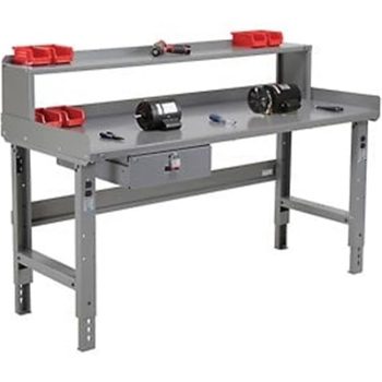 Steel Workbench with Drawer & Riser - Gray - 72 x 30 in. - Adjustable Height