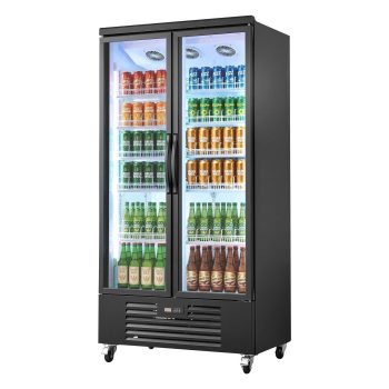 KFFKFF Commercial Upright Refrigerator, 24.9 Cu.Ft / 705L Beverage Cooler with Glass Doors, Adjustable Shelves, LED Lighting & Casters for Bars, Stores, and Supermarkets