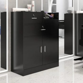 Zimtown Salon Station Cabinet with 5 Alloy Dryer Holders, 2 Lockable Drawers, Black
