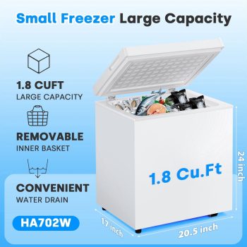 Winfire 1.8 Cu.Ft Compact Chest Deep Freezer, Free‑Standing Top‑Opening Mini Freezer with 7 Temp Settings and Removable Basket, Ideal for Home, Dorm, Garage, Office, Apartment & Basement
