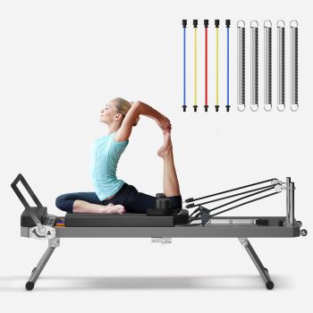 Soges Foldable Pilates Reformer Machine for Home Use, Portable Pilates Reformer Machine Equipment with Springs & colourful Elastic Cords Pilates Equipment for All Level Users, Up to 330lbs, Black