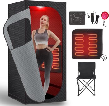 Full Size Portable Far Infrared Sauna with Red Light Therapy, Personal Dry Sauna Spa Box with Carbon Crystal Heating, 9 Levels, 5.9' x 2.9' x 2.6'