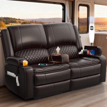 Loberfve Reclining Loveseat Sofa, Power Wall Hugger Recliner for Home Theater RV, Storage USB, Removable Armrest, 2-Tier Cushion