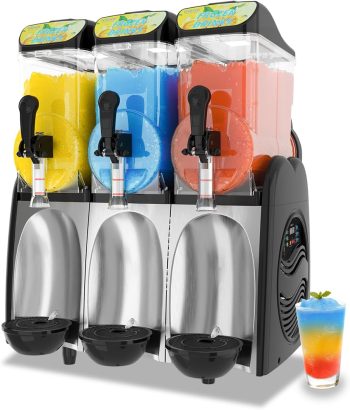 GSEICE 12-Gallon Commercial Slushy Machine with 3 Tanks – Professional Frozen Drink Maker for Margaritas, Daiquiris | Slushie Machine Perfect for Bars, Restaurants, and Large Parties