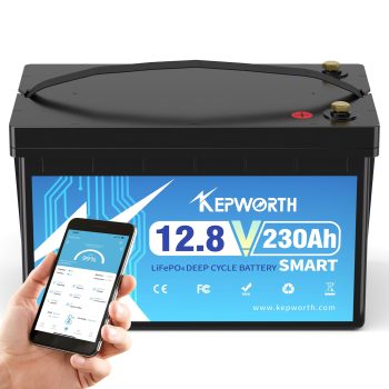 KEPWORTH 12V Lithium Battery 230Ah LiFePO4 Batteries, Built-In 200A Bluetooth BMS with Low-Temp Protection, 15000+ Deep Cycle, for RV, Boat, Solar System, Trolling Motors etc.