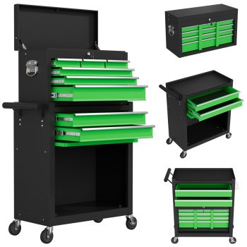 Odaof 8 Drawer Mechanic Tool Chest with Wheels Heavy Duty Rolling Tool Box Cabinet with Riser Sliding Drawers Keyed Locking System Top Detachable Toolbox Organizer for Workshop-&Green