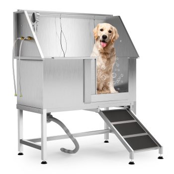 50 Inch Dog Bathtub, Stainless Steel Dog Grooming Tub with Right Ramp, Professional Pet Dog Washing Station with Soap Box and Rich Accessory for Large, Medium, Small Pets