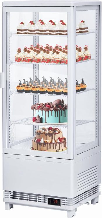 Homhougo Commercial Display Refrigerator, 3.5 Cu Ft Countertop Pastry Display Case with Double-Layered Glass, Display Cake Fridge with Interior LED Lighting, Single-Door Bakery Refrigerator, White