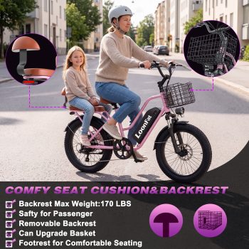 LoonFat Electric Bike for Women Men, 48V 15.6AH Adult Ebike, 30-70 Miles Range, Peak 750W Motor 20MPH, 20" Fat Tire Electric Commuter Bike