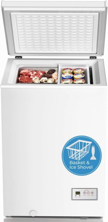 Chest Freezer 3.2 Cubic Feet 14℉to -40℉ Low Temperature Deep Freezer with Removable Basket,Free Standing Top Open Door Small Freezer,Adjustable Temperature for Home,Basement,Kitchen