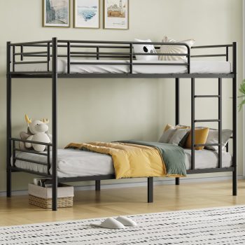Capri Metal Twin over Twin Size Bunk Bed Frame with 10.63'' Under-Bed Storage & Stairs & Full-Length Guardrail, Noise Free, Heavy-duty