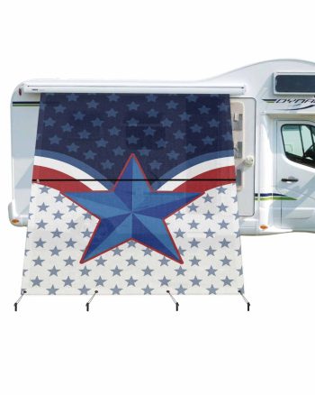 4th of July RV Awning Sun Shade Screen 9'X7' American Flag Mesh Sunscreen Red White Blue Patriotic Stars Stripe Awning Shade Screen with Zipper UV Blocker Completed Kits for RV Motorhome Camper