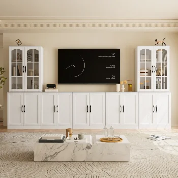 RichYa 118" W Entertainment Center with Bookcases for TVs up to 65", Wall Unit TV Stand with Doors for Living Room