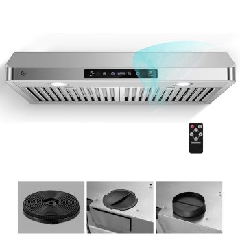AMZCHEF 30 inch Convertible Vent Under Cabinet Range Hoods with 3 Speed Fan 700 CFM, Stainless Steel