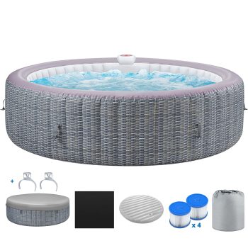 82" Inflatable Hot Tub, Segmart 5 to 7 Person Outdoor Hot Tub, Round Portable Home Spa with 130 Soothing AirJets, Lockable Cover, and Storage Bag, Built-in Heater Pump, Max. 104°F