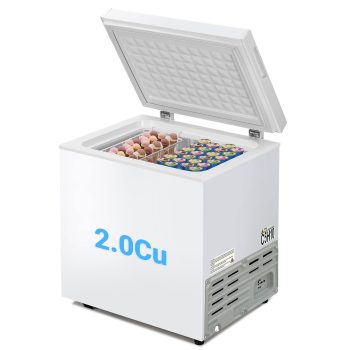 Winfire 2.0 Cu.Ft Freestanding Chest Deep Freezer, TopAccess Mini Freezer with 7 Temp Levels & Removable Basket, for Home, Garage, Dorm, Office, Apartment and Basement